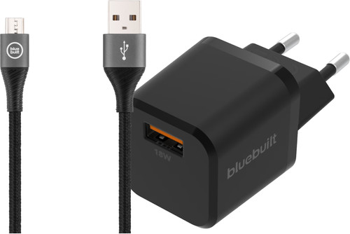 BlueBuilt Chargeur Quick Charge 18 W + Câble Micro USB Nylon Noir 1,5 m Main Image