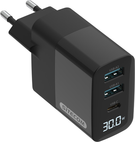 Sitecom 30 W GaN Power Delivery wandoplader met led-scherm voorkant