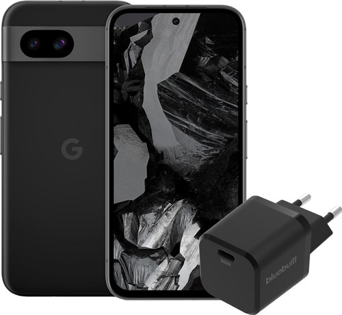 Google Pixel 8a 128GB Black 5G + BlueBuilt Charger with USB-C Port 30W Zwart Main Image