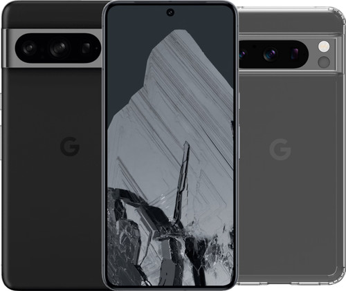 Google Pixel 8 Pro 128GB Black 5G + BlueBuilt Protective Back Cover Transparant Main Image