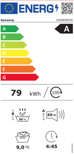 Samsung DV90F09F4SU3 Bespoke AI Home energy label