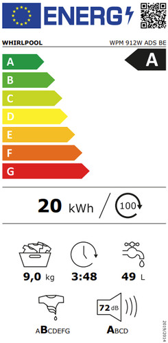 Whirlpool WPM 912W ADS BE AutoDose energy label