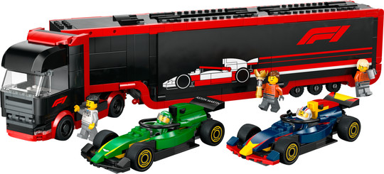 LEGO City F1 Truck met RB20 en AMR24 F1 auto's 60445