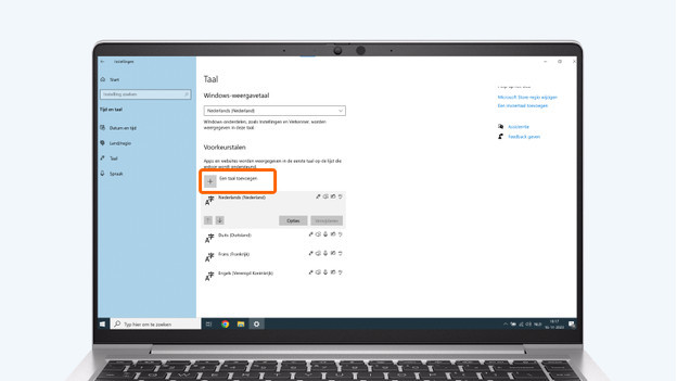Het menu Regio en taal bij Windows instellingen. 