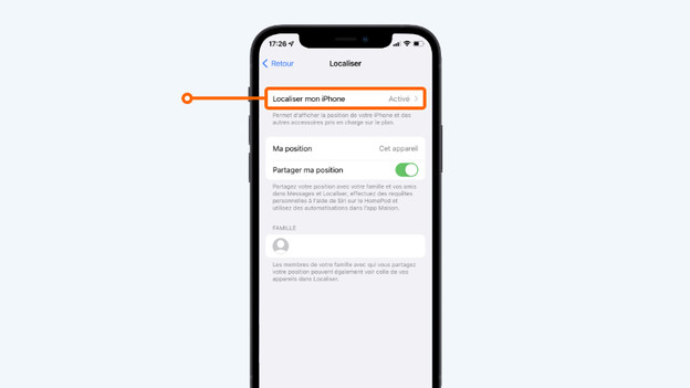 3. Appuyez sur « Localiser mon iPhone » ou « Localiser mon iPad ».
