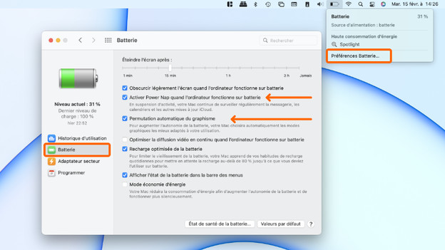 Modifier la gestion de l'alimentation
