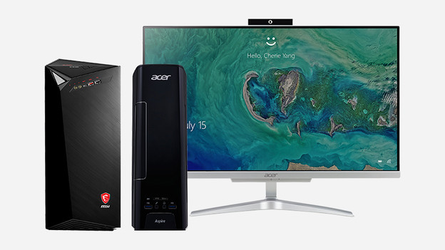 An MSI desktop, Acer desktop, and Acer monitor.