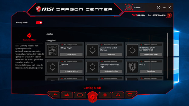 Gaming Mode MSI Dragon Center.