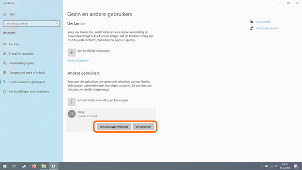 Changer le type de compte dans Windows 10.