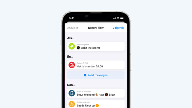 Flows instellen in de Homey app