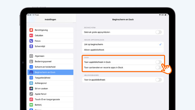 Rechter deel dock aanzetten