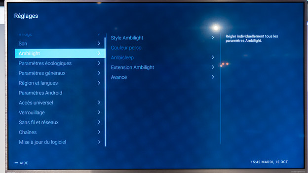 Paramètres Philips Ambilight