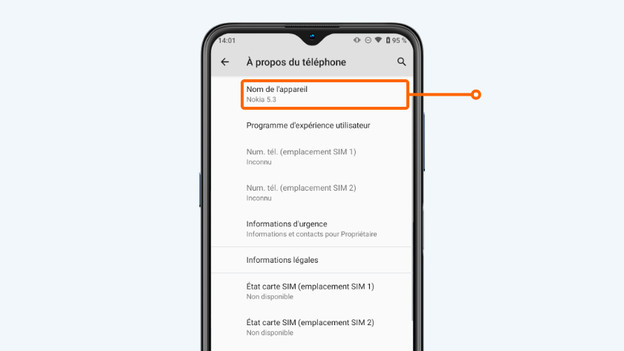 3. Sous Nom de l'appareil, vous trouverez le smartphone Nokia que vous avez.