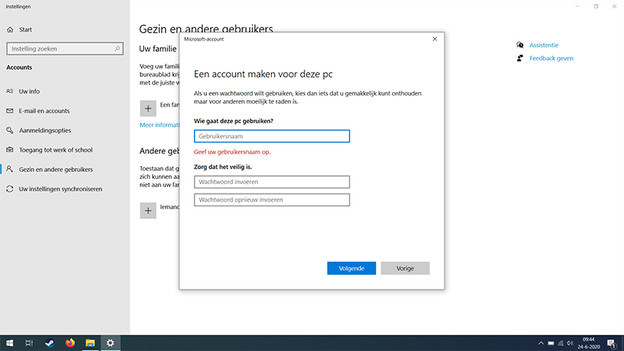 Créer un compte pour ce PC sous Windows 10.