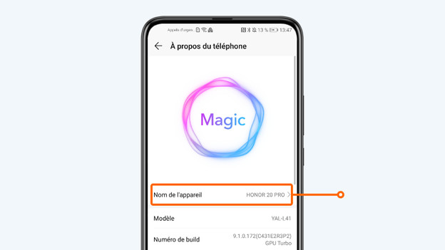 4. Sous Nom de l'appareil, vous trouverez le smartphone Honor que vous avez.