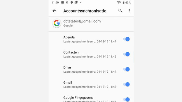 3. Kies welke gegevens je wil synchroniseren