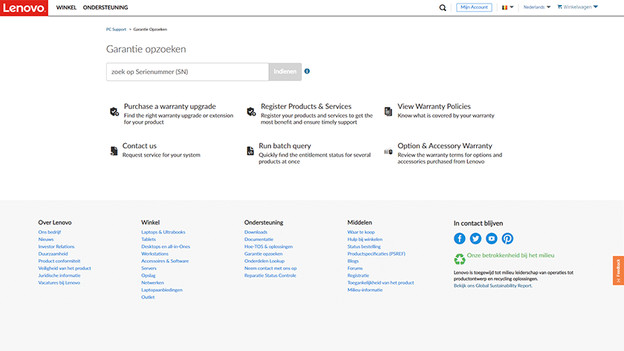 Bezoek de garantie website van Lenovo. 