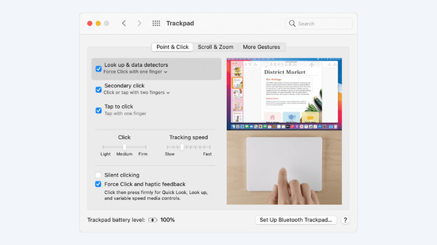 Magic Trackpad: Force Touch instellingen
