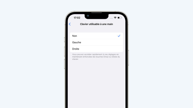 Sélectionnez ici la position du clavier
