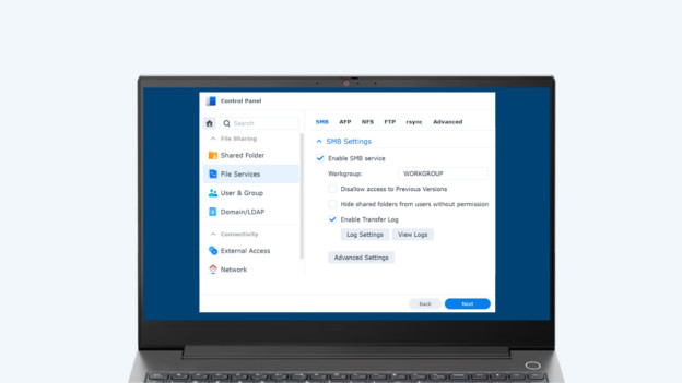 smb aanzetten synology nas