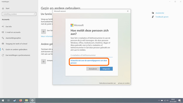Paramètres de connexion de Windows 10.