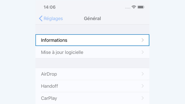Infos paramètres iPhone
