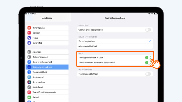 Rechter deel dock uitzetten