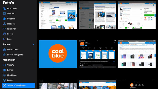L'album de captures d'écran sur iPad.