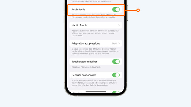 Touchez 'Clavier utilisable à une main'