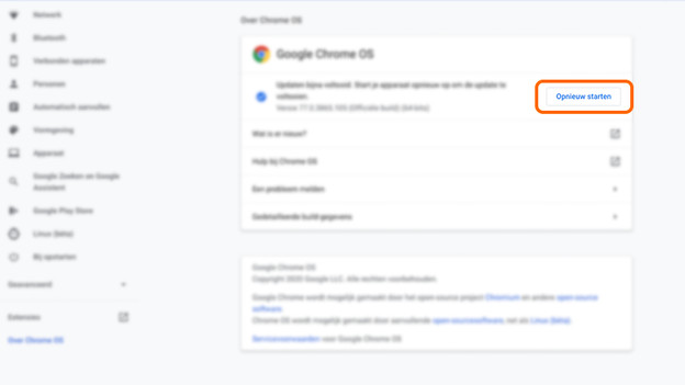 Opnieuw opstarten Chromebook. 