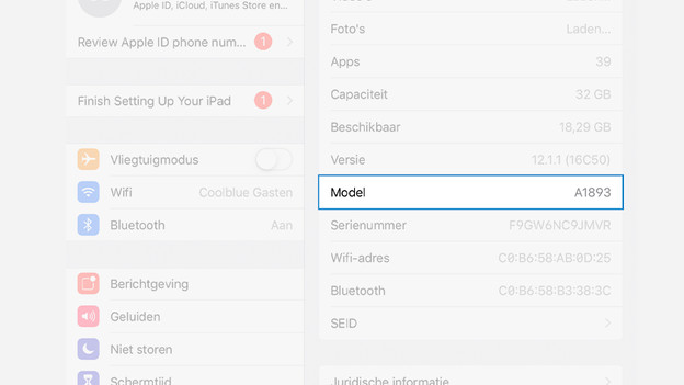 Instellingen model iPad