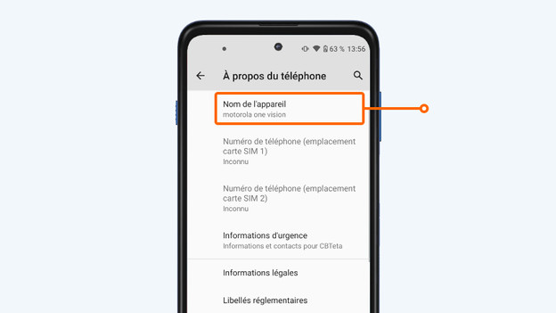 3. Sous Nom de l'appareil, vous trouverez le smartphone Motorola que vous avez.