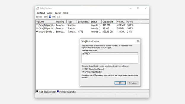 Windows SSD harde schijf initialiseren