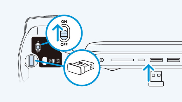 Stap 1a: sluit de muis aan via usb ontvanger