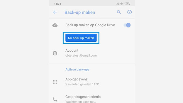 5. Tik op Nu back-up maken