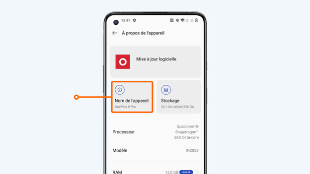 3. Sous Nom de l'appareil, vous trouverez le smartphone OnePlus que vous avez.