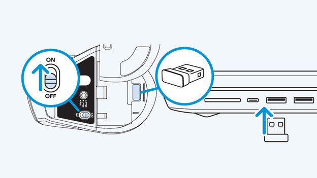 Stap 1a: sluit de muis aan via usb ontvanger