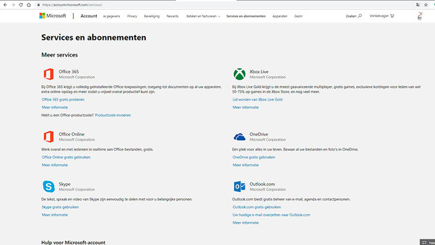 Écran « services & abonnements »