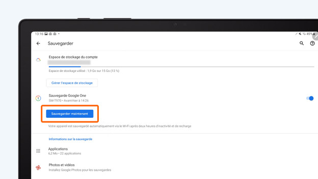 sauvegarde tablette
