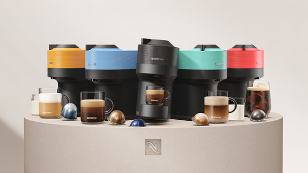 Compact, colorful coffee machine