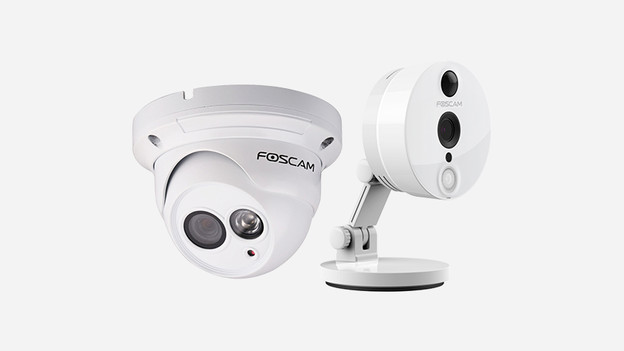 Indoor camera and outdoor camera of surveillance package