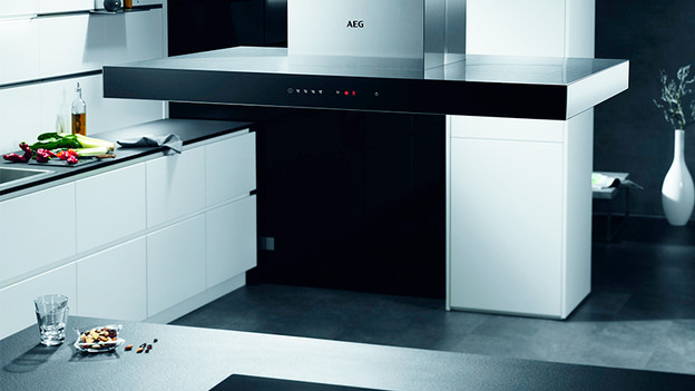 Island range hood above the kitchen island