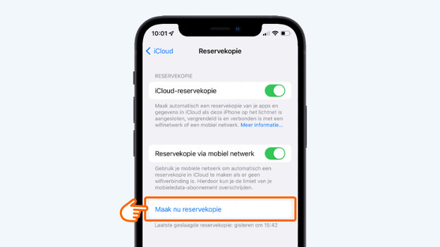 Tik op 'Maak nu reservekopie'