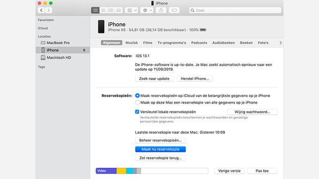 Sauvegarde via Finder
