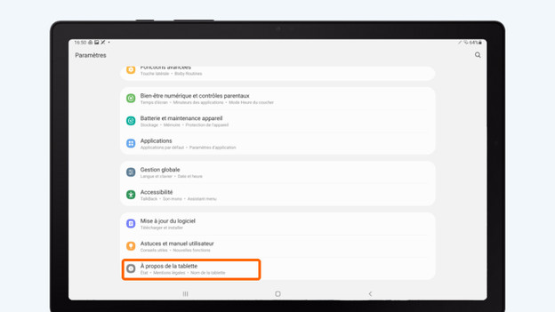 Cliquez sur « À propos de la tablette ».