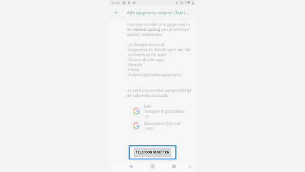 Android One telefoon resetten