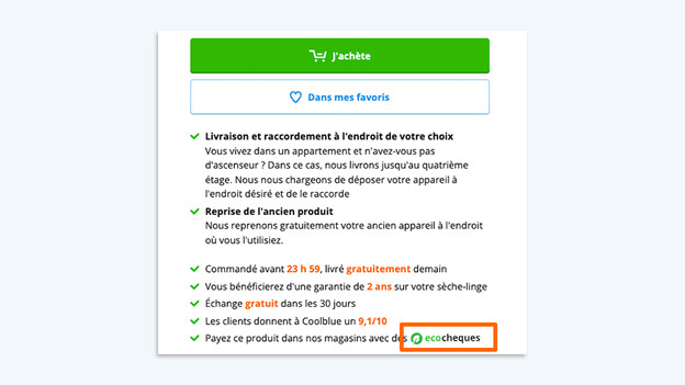 Écochèques sous le bouton du panier