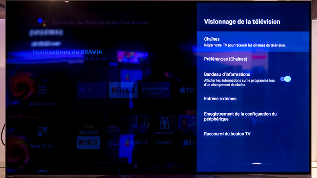 Chaines et entrées TV Sony