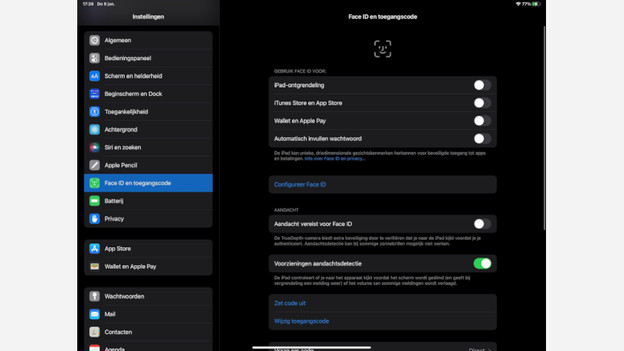 De Touch ID, Face ID en wachtwoordinstellingen.