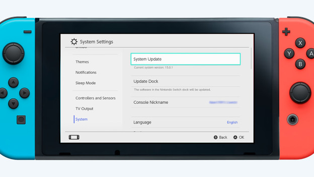 System update screen Nintendo Switch